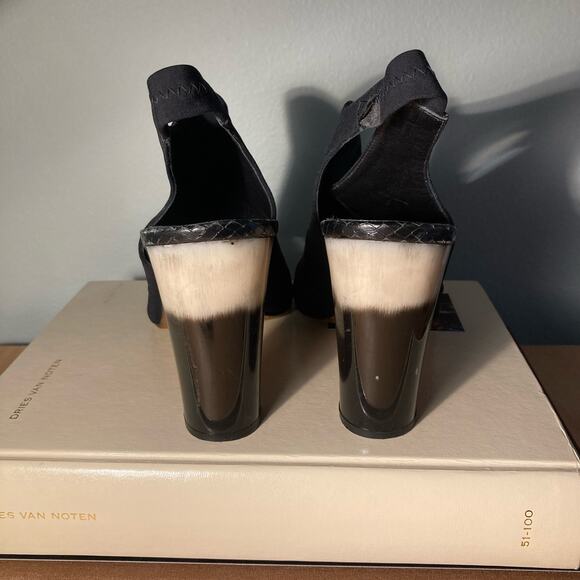 Donald J. Pliner Mink Black Leather Snakeskin Microfiber & Horn Heel ~ Sz 9.5 - Picture 3 of 9
